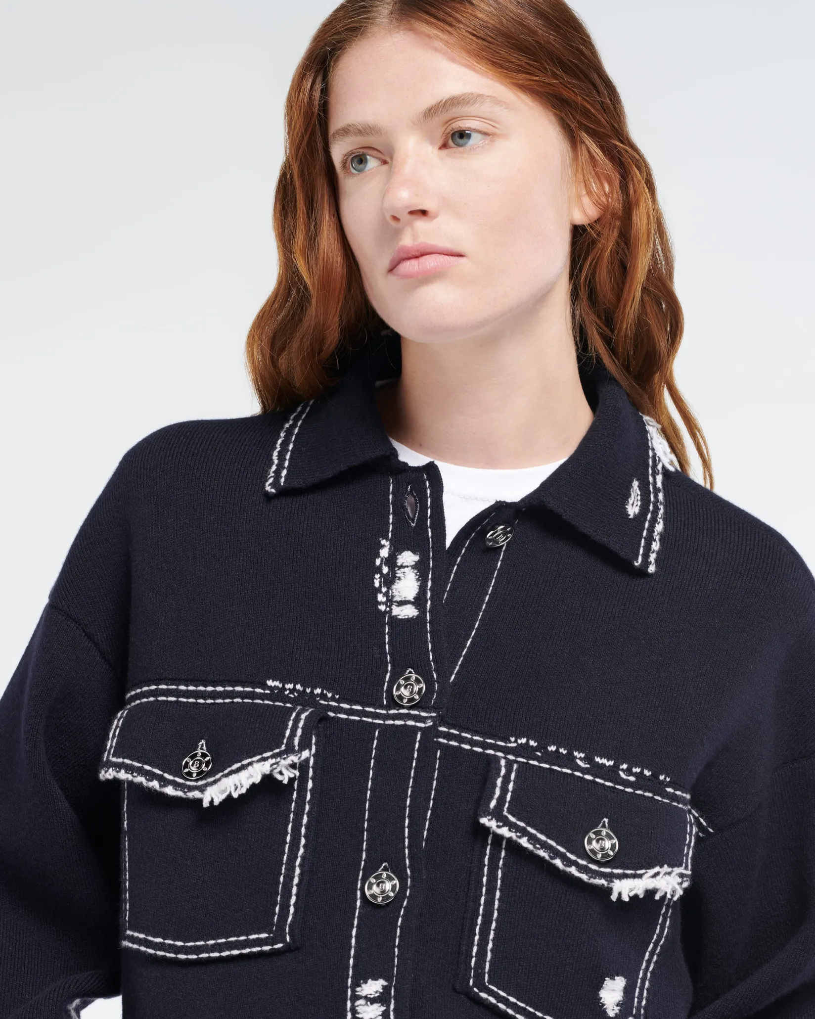 Women Barrie Denim fringed cashmere and cotton jacket