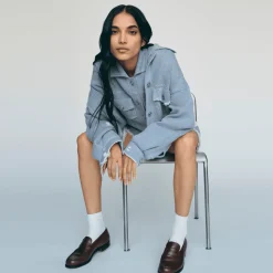 Women Barrie Denim fringed cashmere and cotton jacket