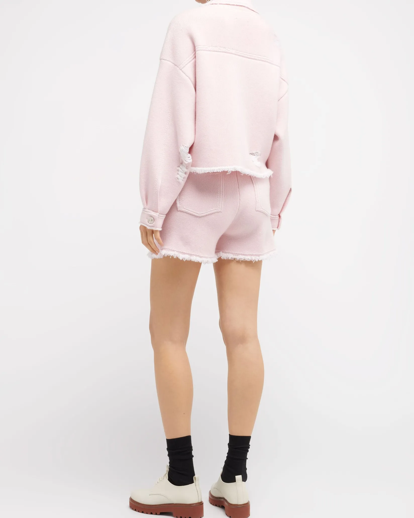 Women Barrie Denim fringed cashmere and cotton jacket