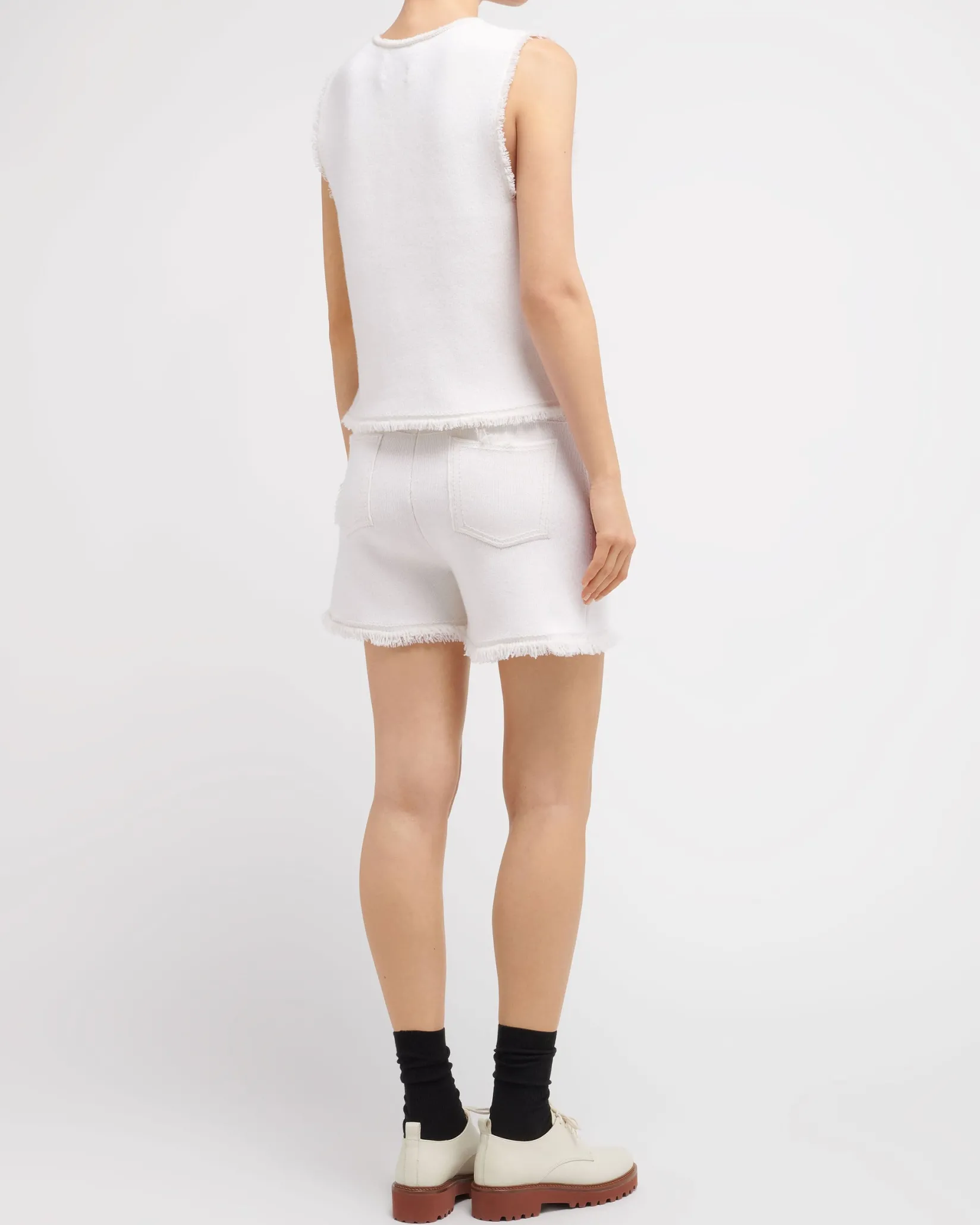 Women Barrie Denim fringed cashmere and cotton top
