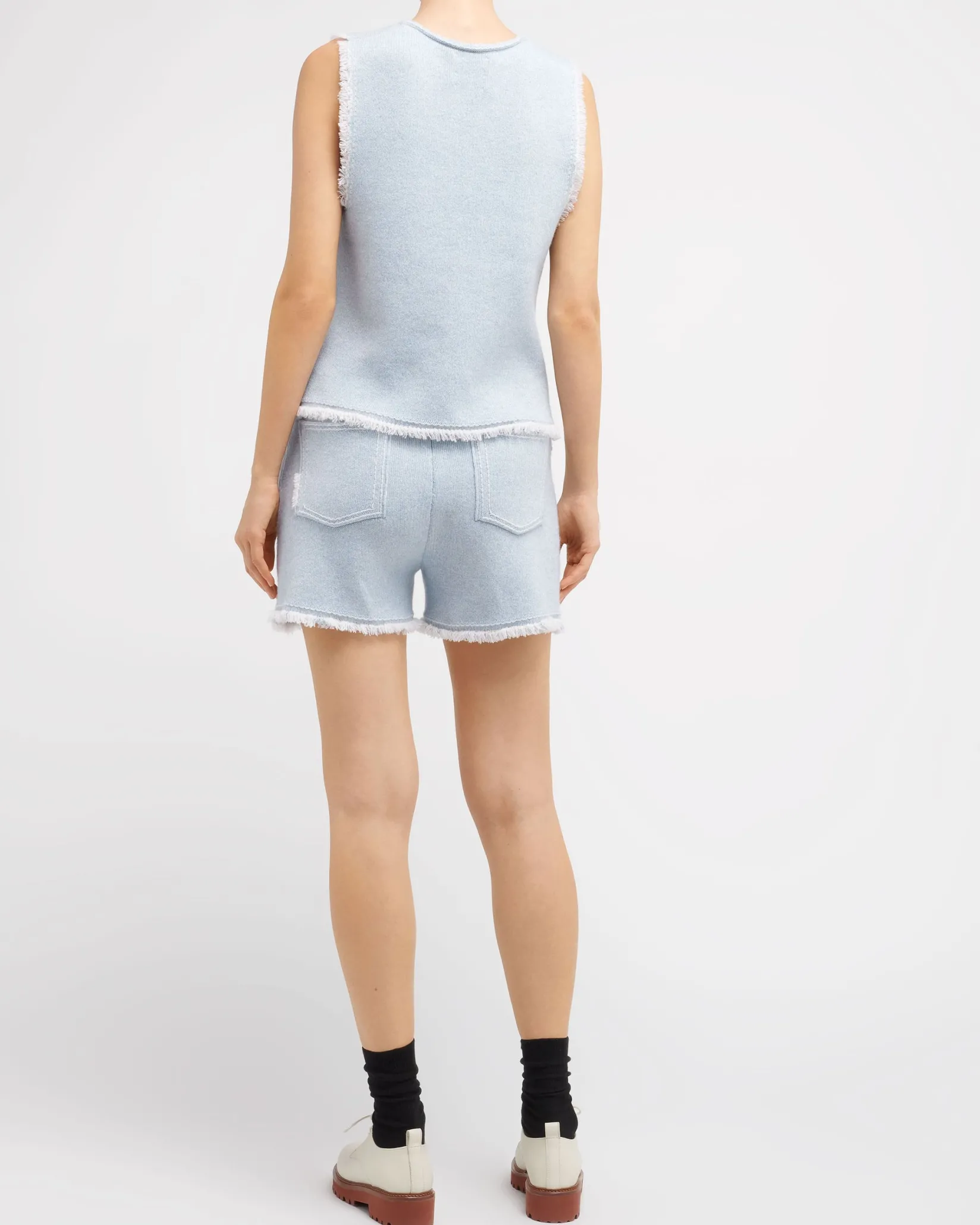Women Barrie Denim fringed cashmere and cotton top