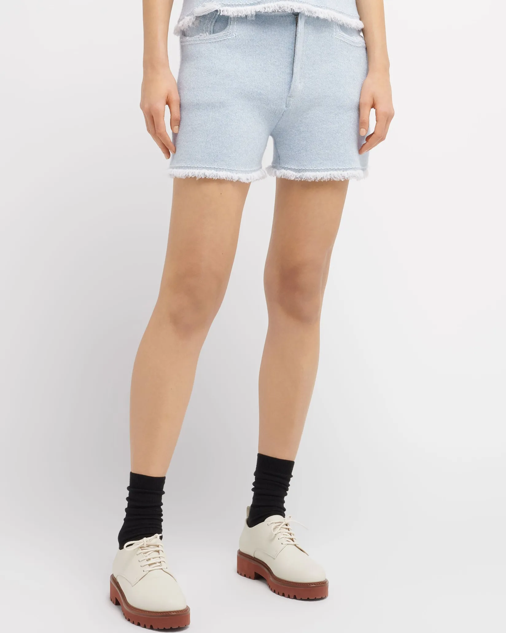 Women Barrie Denim fringed cashmere and cotton shorts