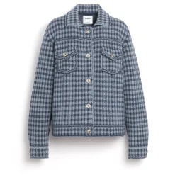 Women Barrie Denim jacket in cashmere and cotton with gingham pattern