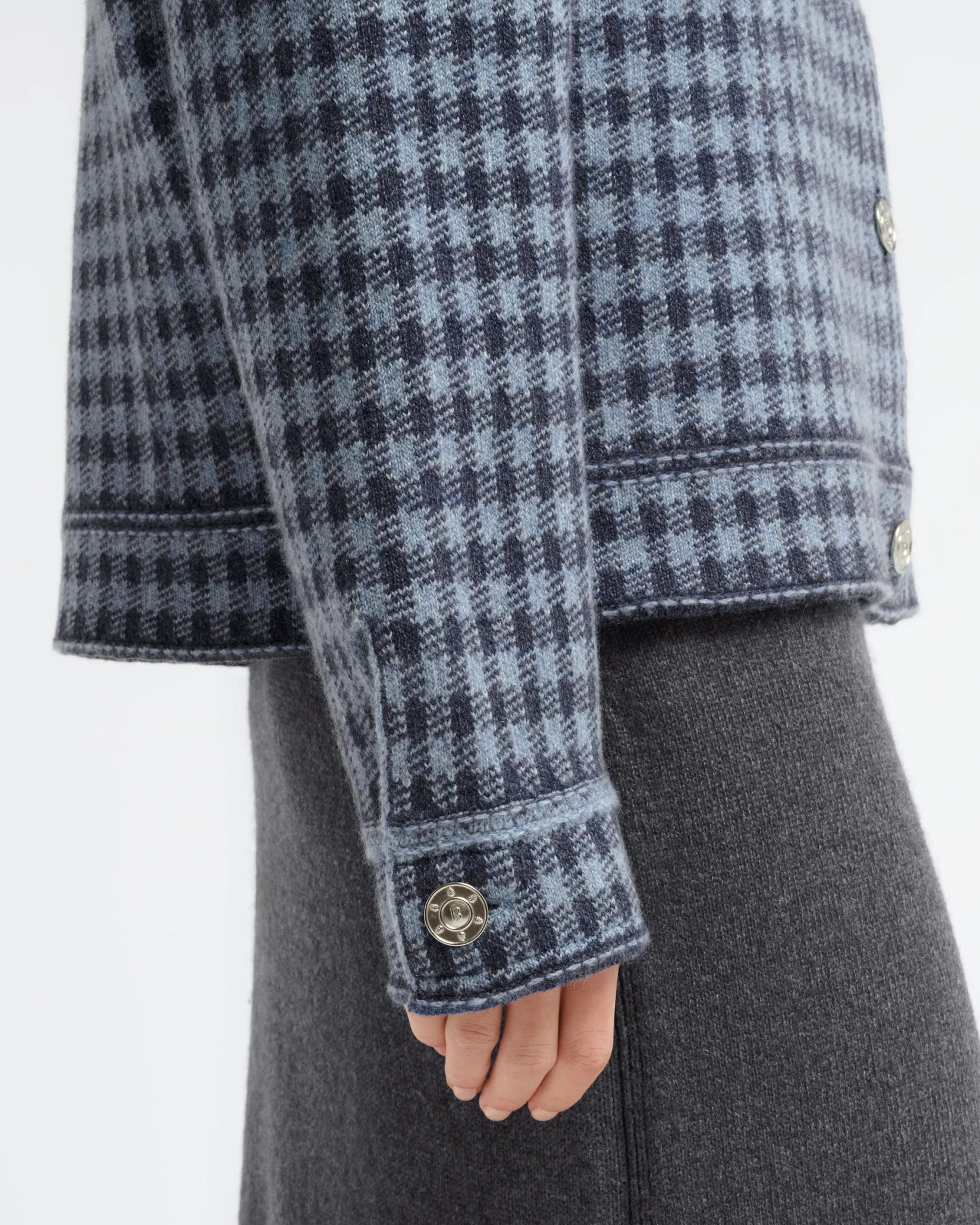 Women Barrie Denim jacket in cashmere and cotton with gingham pattern