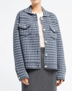 Women Barrie Denim jacket in cashmere and cotton with gingham pattern