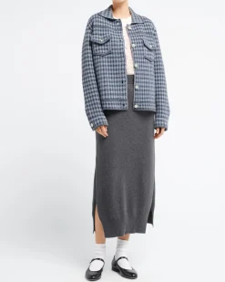 Women Barrie Denim jacket in cashmere and cotton with gingham pattern