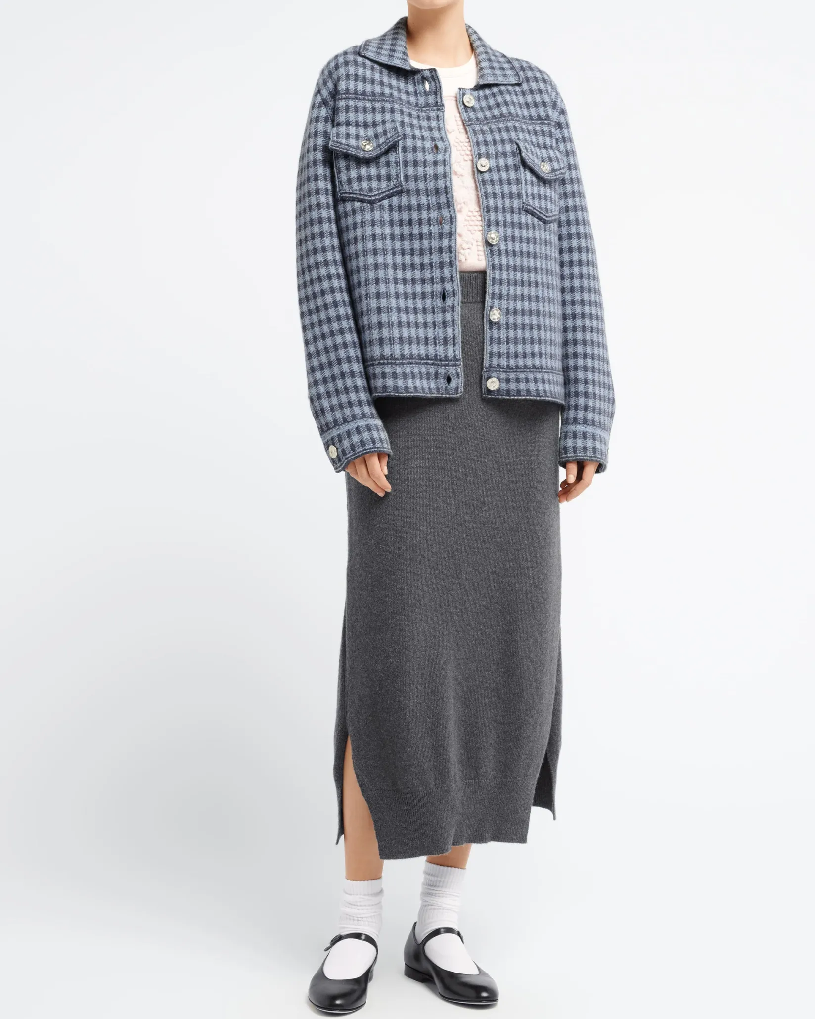 Women Barrie Denim jacket in cashmere and cotton with gingham pattern