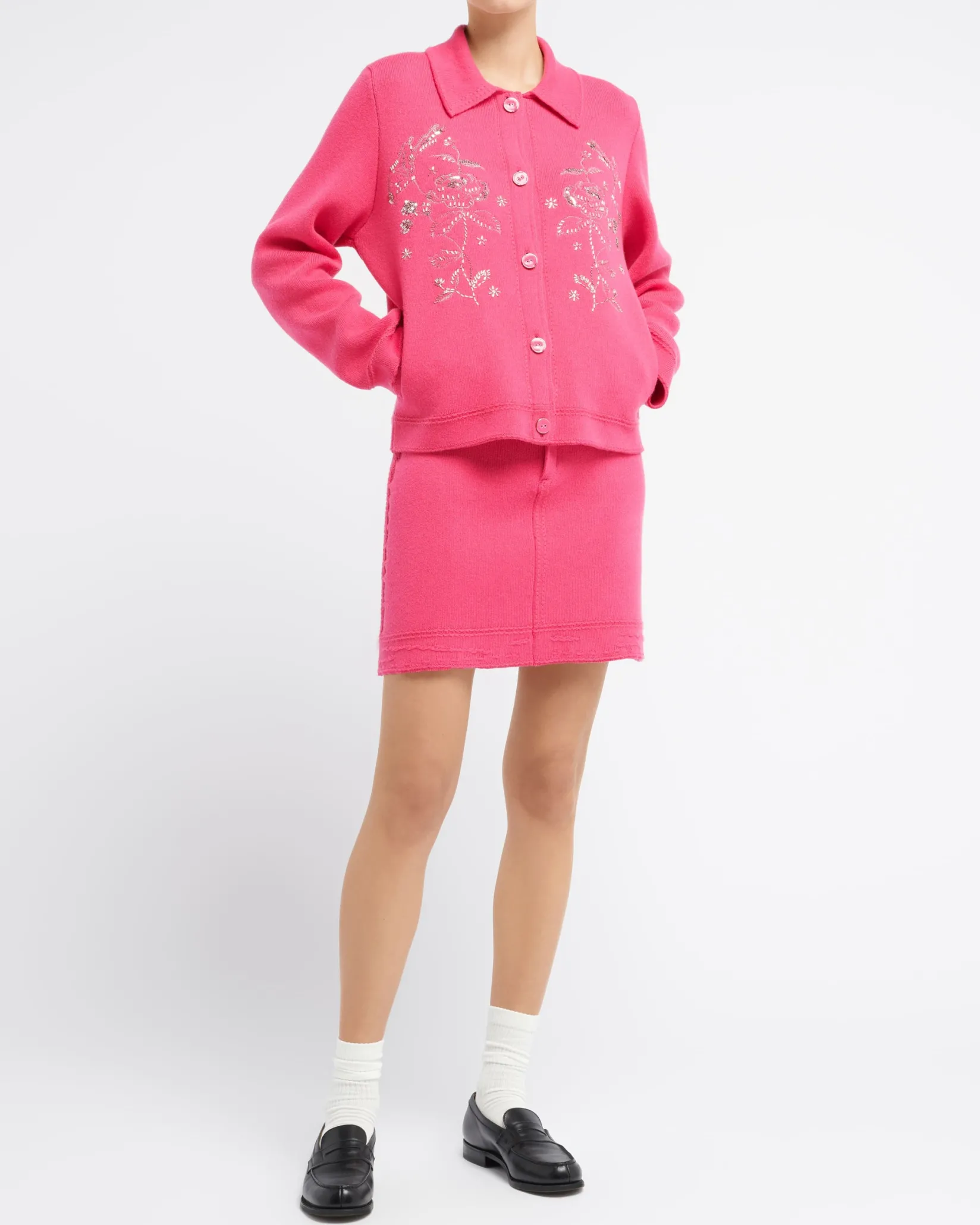 Women Barrie Denim jacket in cashmere and cotton with embroidery