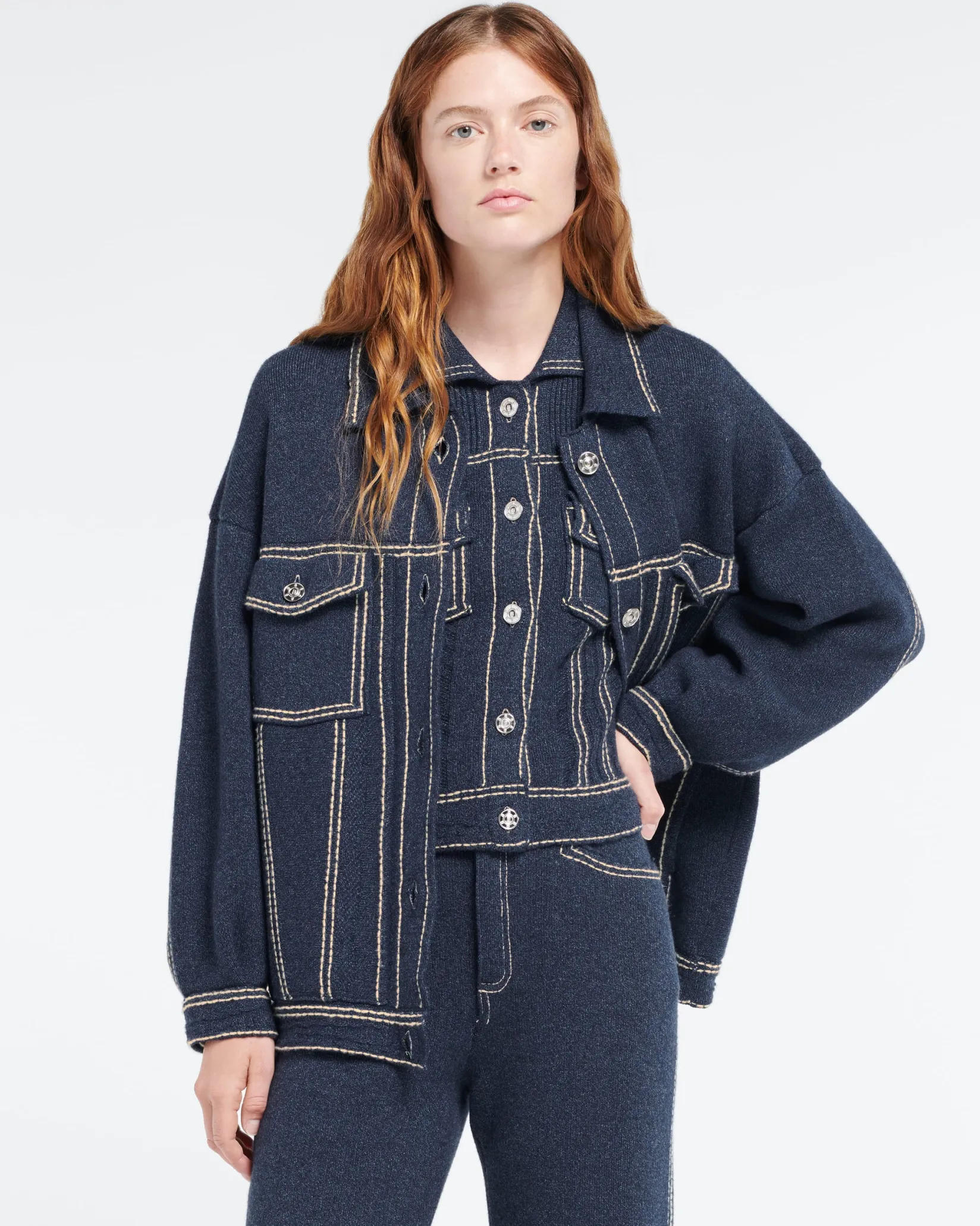 Women Barrie Denim oversized cashmere and cotton jacket