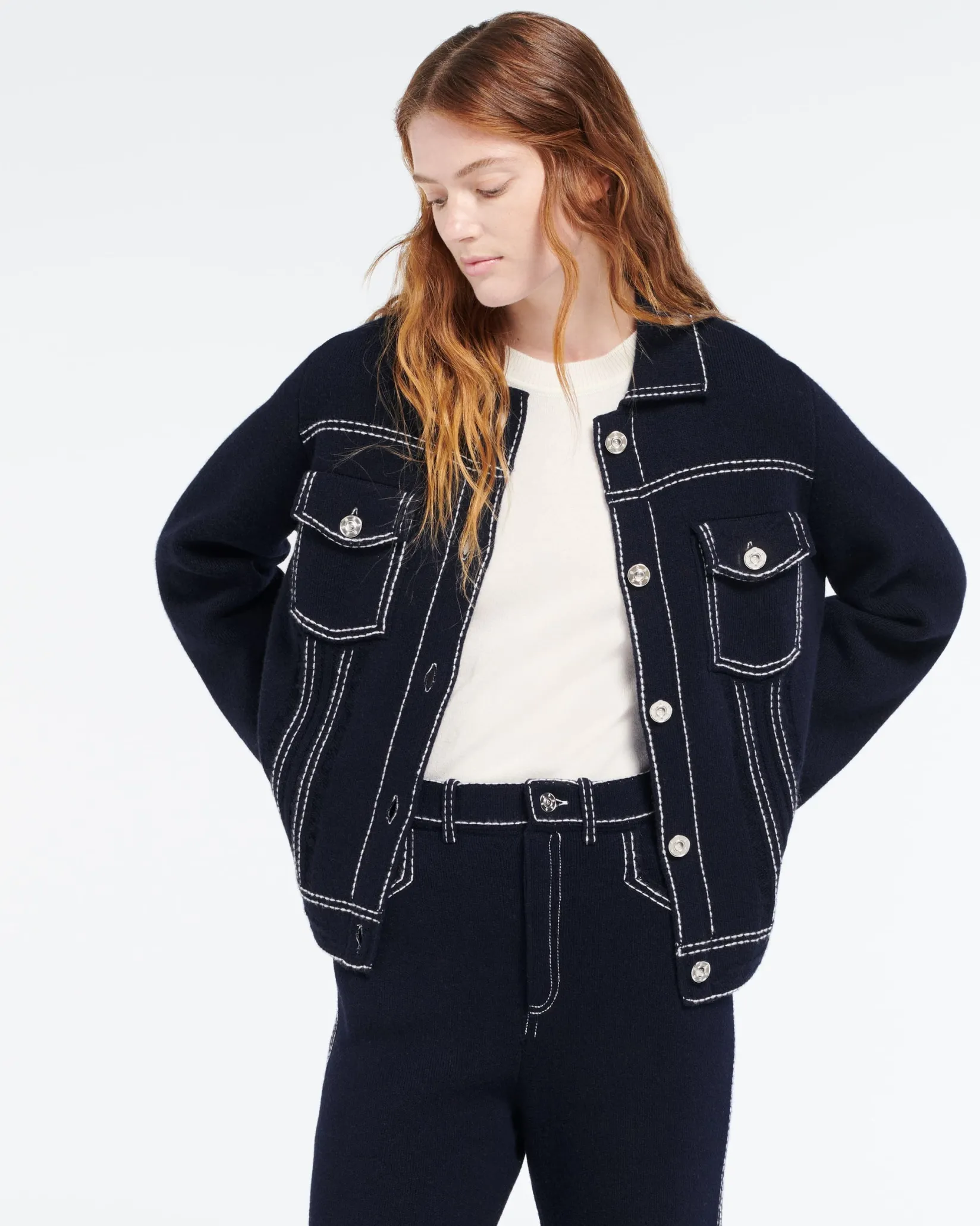 Women Barrie Denim regular cashmere and cotton jacket