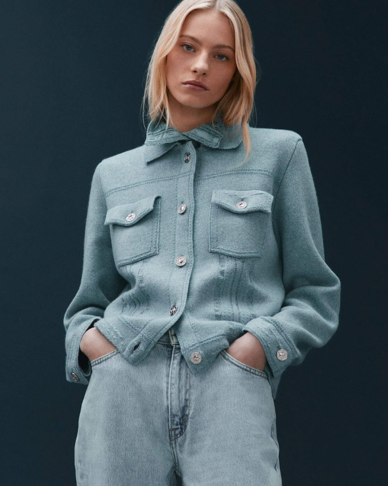 Women Barrie Denim regular cashmere and cotton jacket