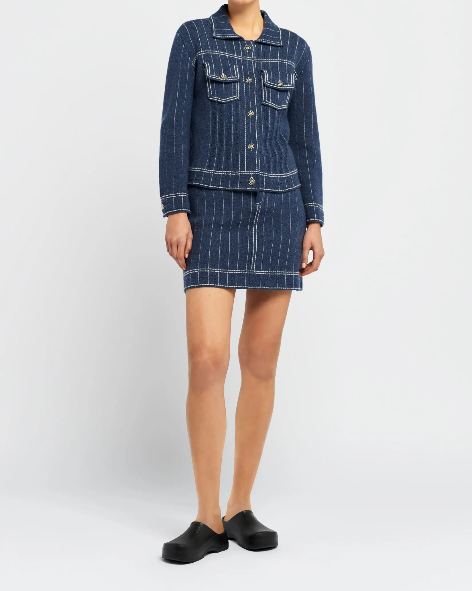 Women Barrie Denim Uniform cashmere and cotton skirt