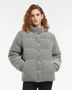 Women Barrie Down jacket in cashmere, wool and silk with thin stripes