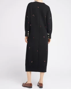 Women Barrie Iconic long dress in cashmere with floral embroidery