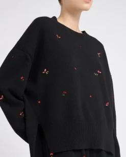 Women Barrie Iconic oversized jumper in cashmere with floral embroidery