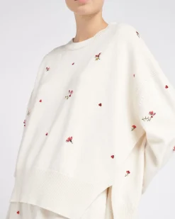 Women Barrie Iconic oversized jumper in cashmere with floral embroidery