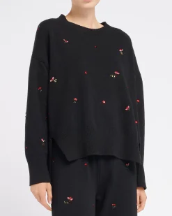 Women Barrie Iconic oversized jumper in cashmere with floral embroidery