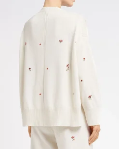 Women Barrie Iconic oversized jumper in cashmere with floral embroidery