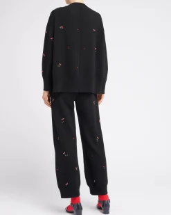 Women Barrie Iconic oversized jumper in cashmere with floral embroidery
