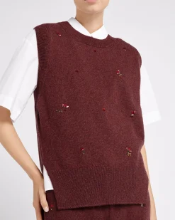 Women Barrie Iconic sleeveless jumper in cashmere with floral embroidery