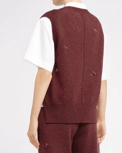 Women Barrie Iconic sleeveless jumper in cashmere with floral embroidery