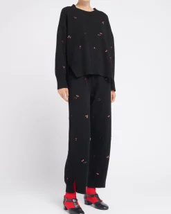 Women Barrie Iconic trousers in cashmere with floral embroidery