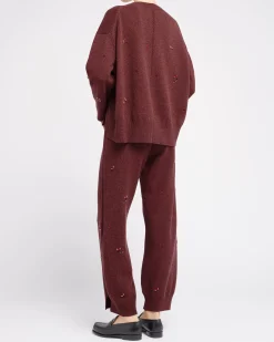 Women Barrie Iconic trousers in cashmere with floral embroidery