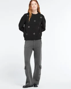 Women Barrie Jumper in chunky cashmere with gold buttons with embroidery