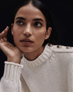 Women Barrie Jumper in chunky cashmere with gold buttons