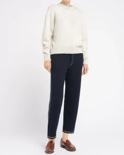 Women Barrie Jumper in chunky cashmere with gold buttons