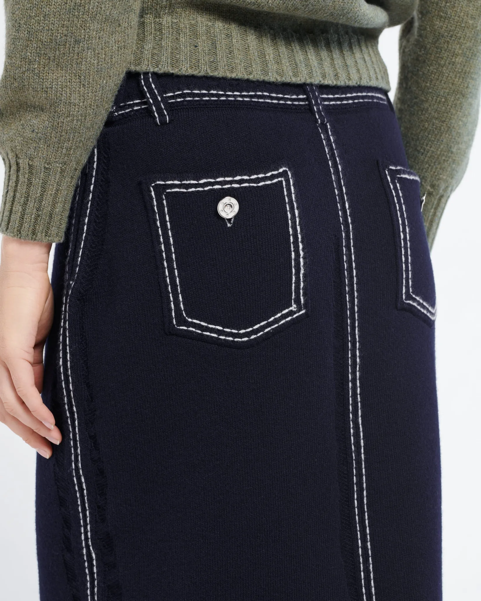 Women Barrie Long Denim skirt in cashmere and cotton