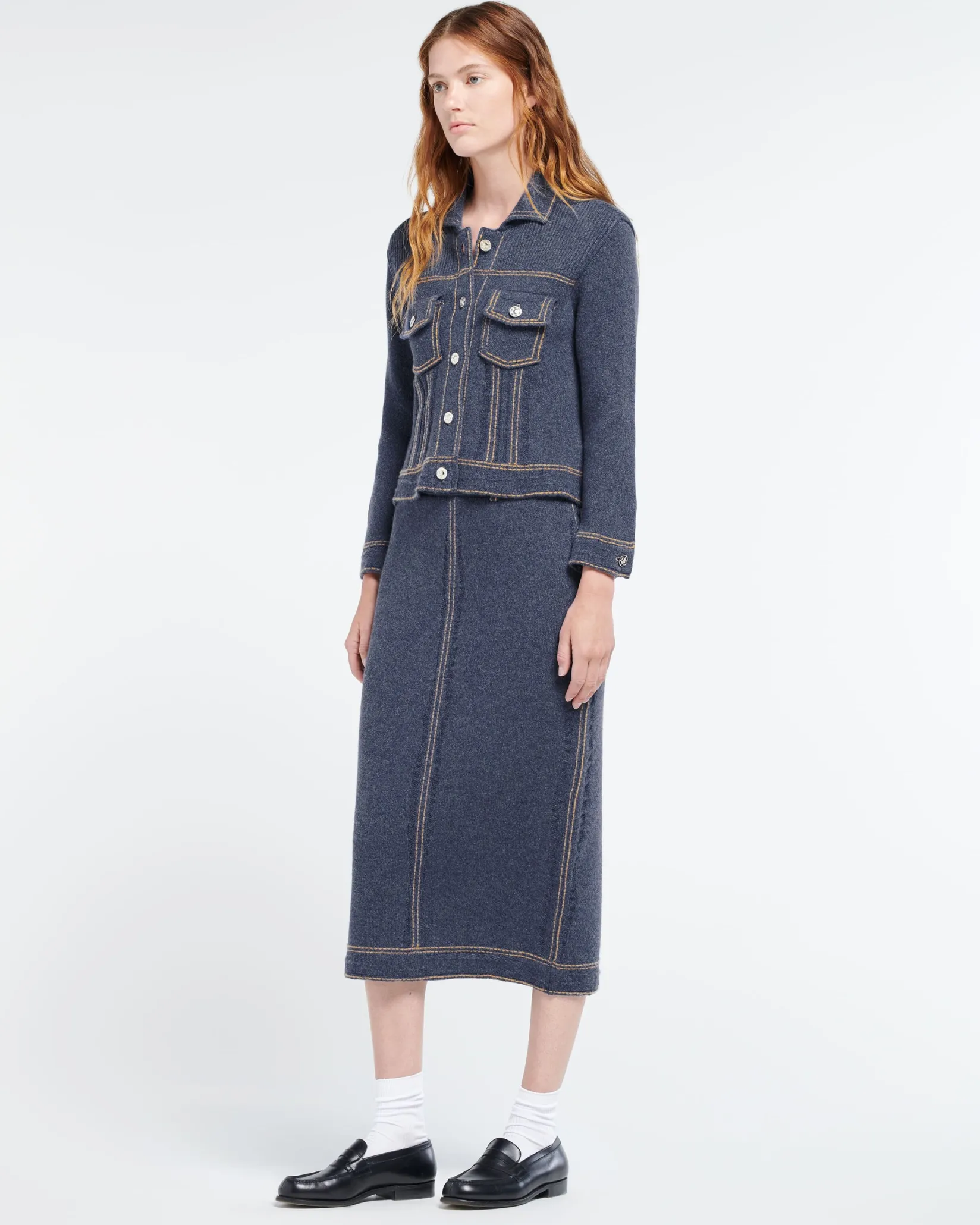 Women Barrie Long Denim skirt in cashmere and cotton
