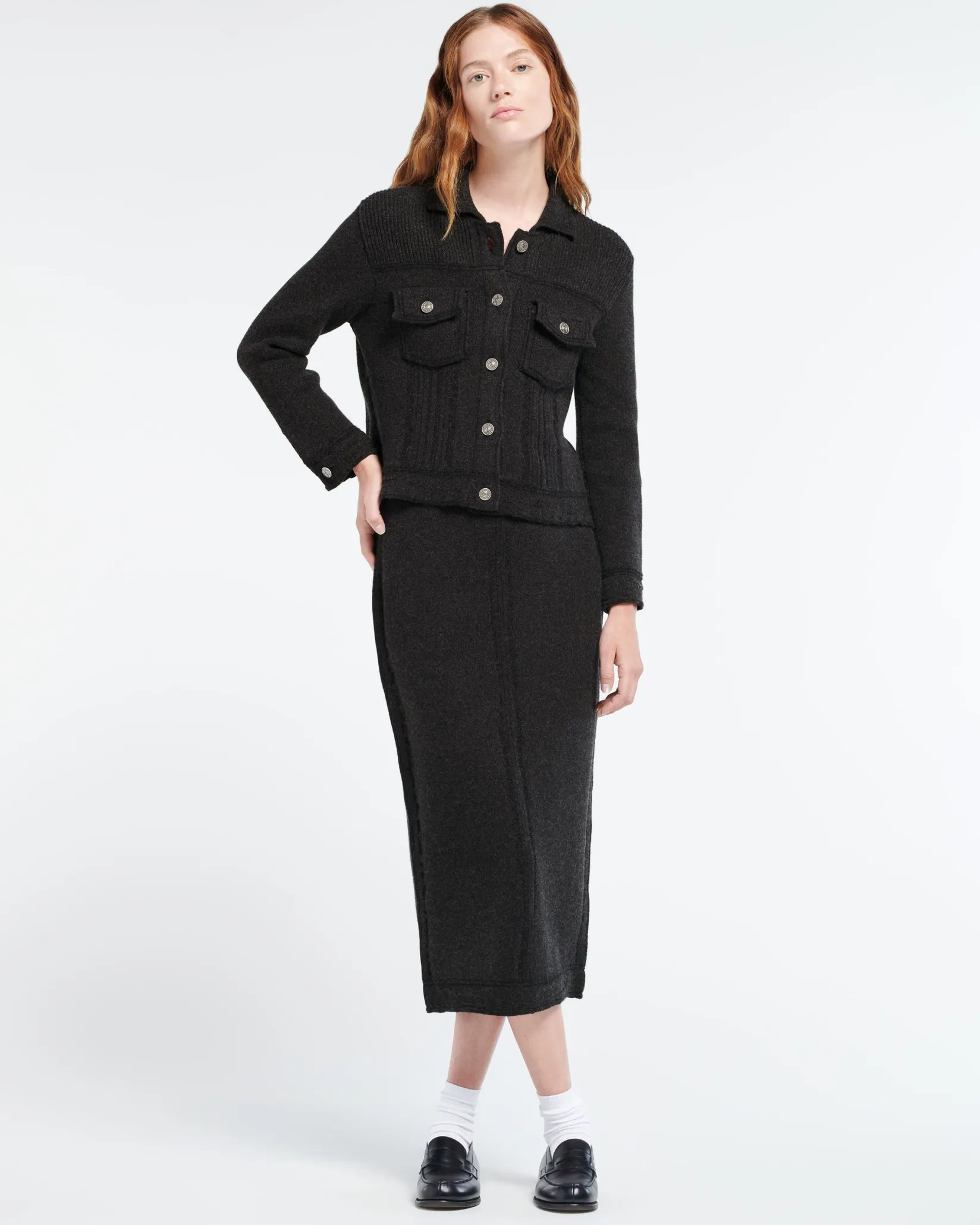 Women Barrie Long Denim skirt in cashmere and cotton