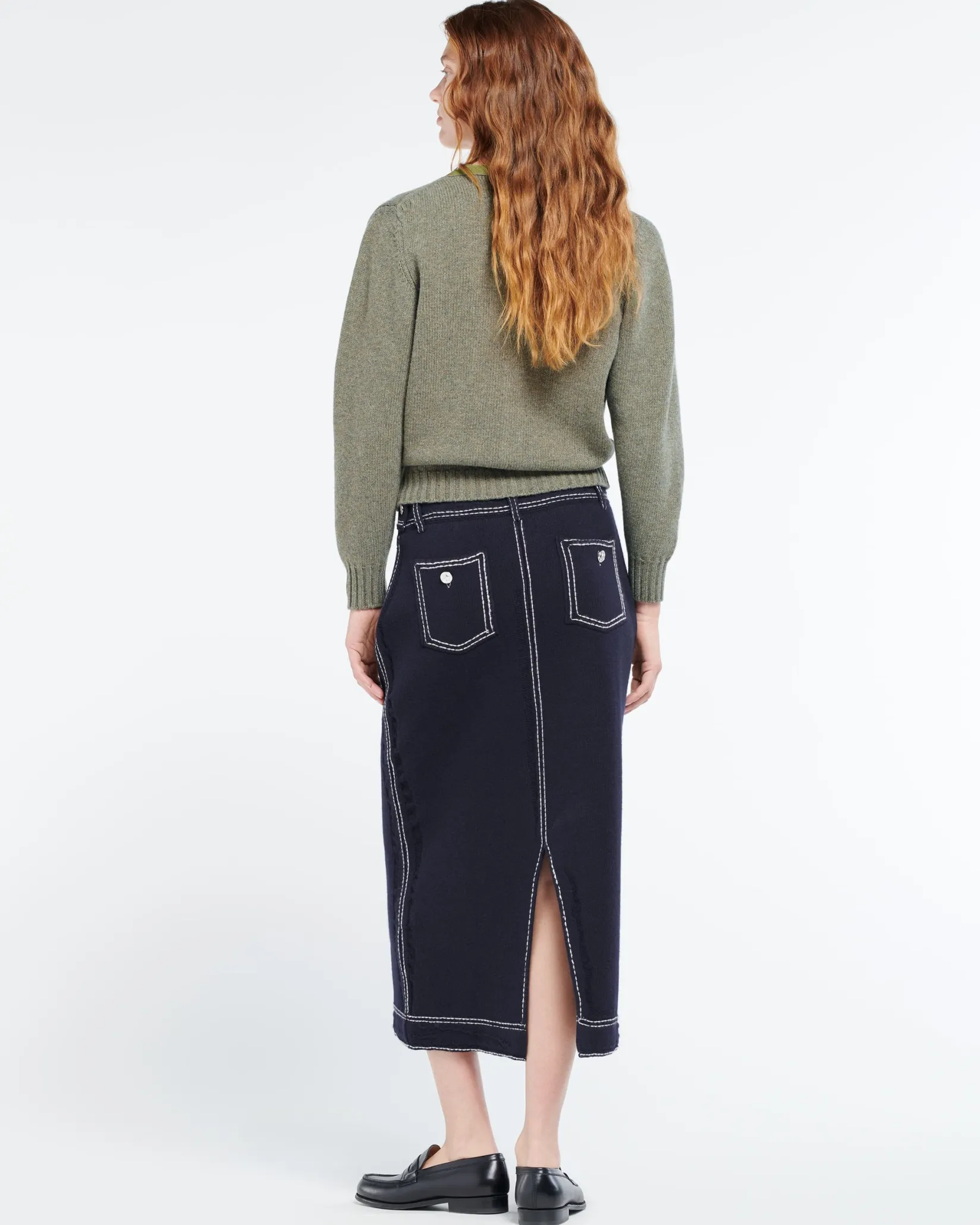 Women Barrie Long Denim skirt in cashmere and cotton