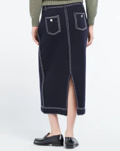 Women Barrie Long Denim skirt in cashmere and cotton
