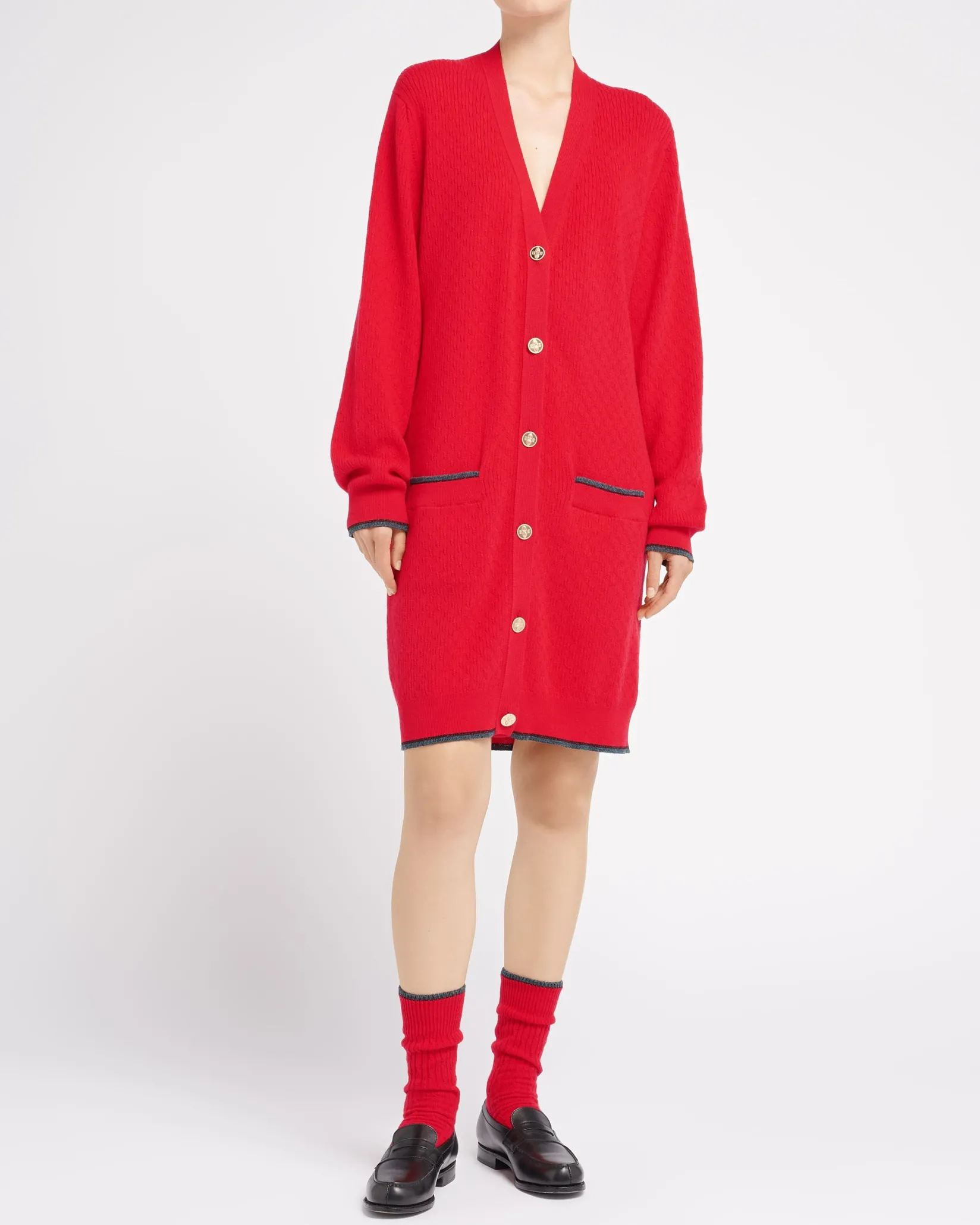 Women Barrie Long V-neck cardigan in lightweight cashmere