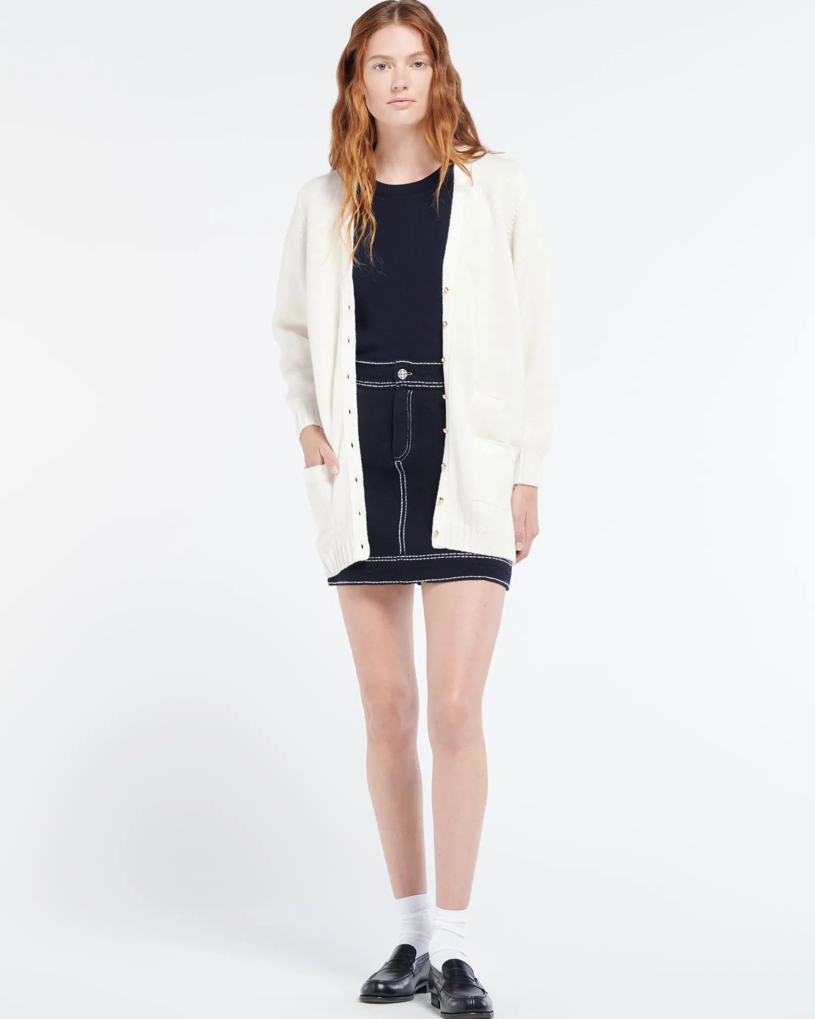 Women Barrie Long wool cardigan with ribbon detail