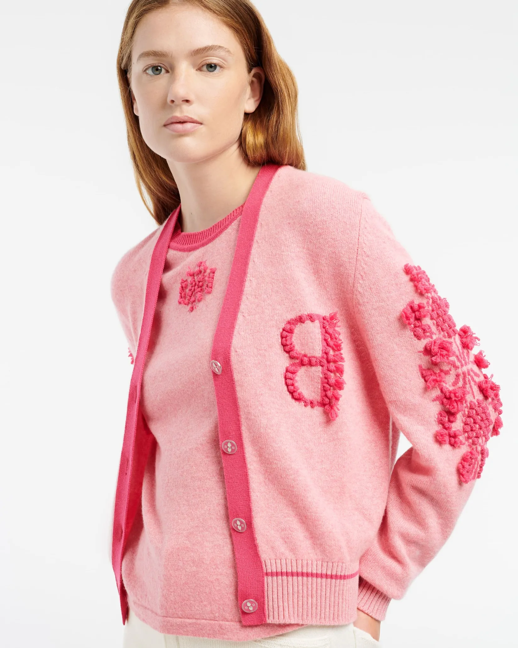 Women Barrie Mottled cashmere B logo V-neck cardigan