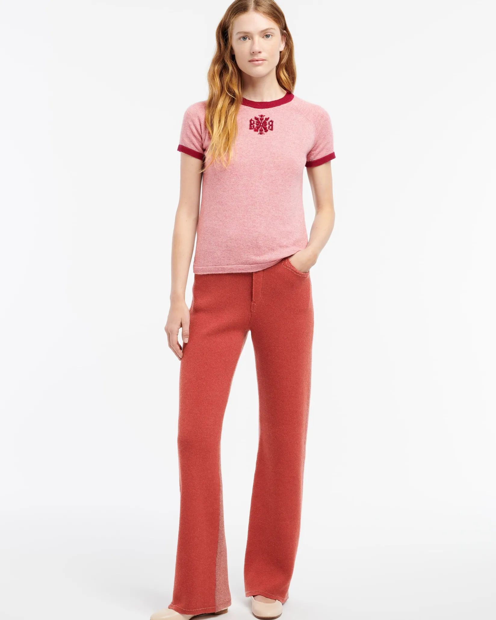 Women Barrie Mottled cashmere top with B logo