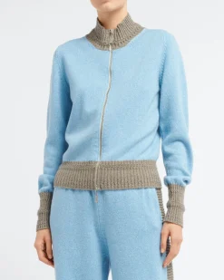Women Barrie Mottled cashmere zip-up cardigan