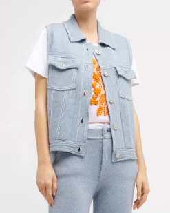 Women Barrie Oversized sleeveless denim jacket in cashmere and cotton
