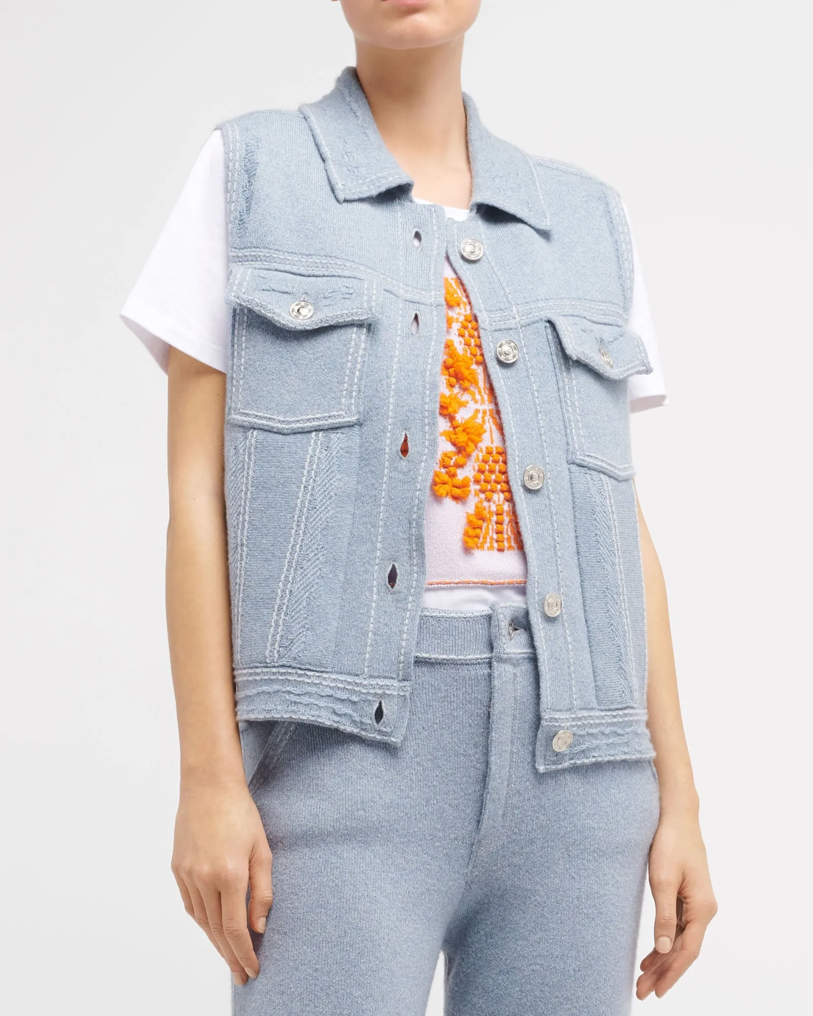 Women Barrie Oversized sleeveless denim jacket in cashmere and cotton