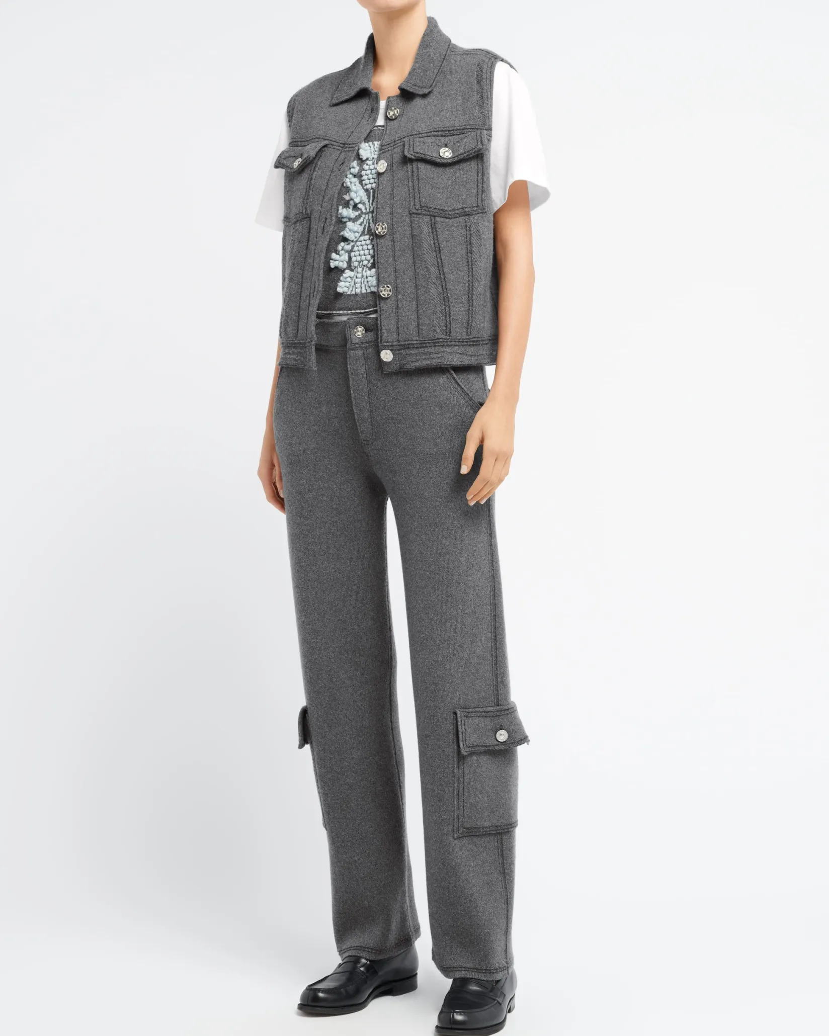 Women Barrie Oversized sleeveless denim jacket in cashmere and cotton