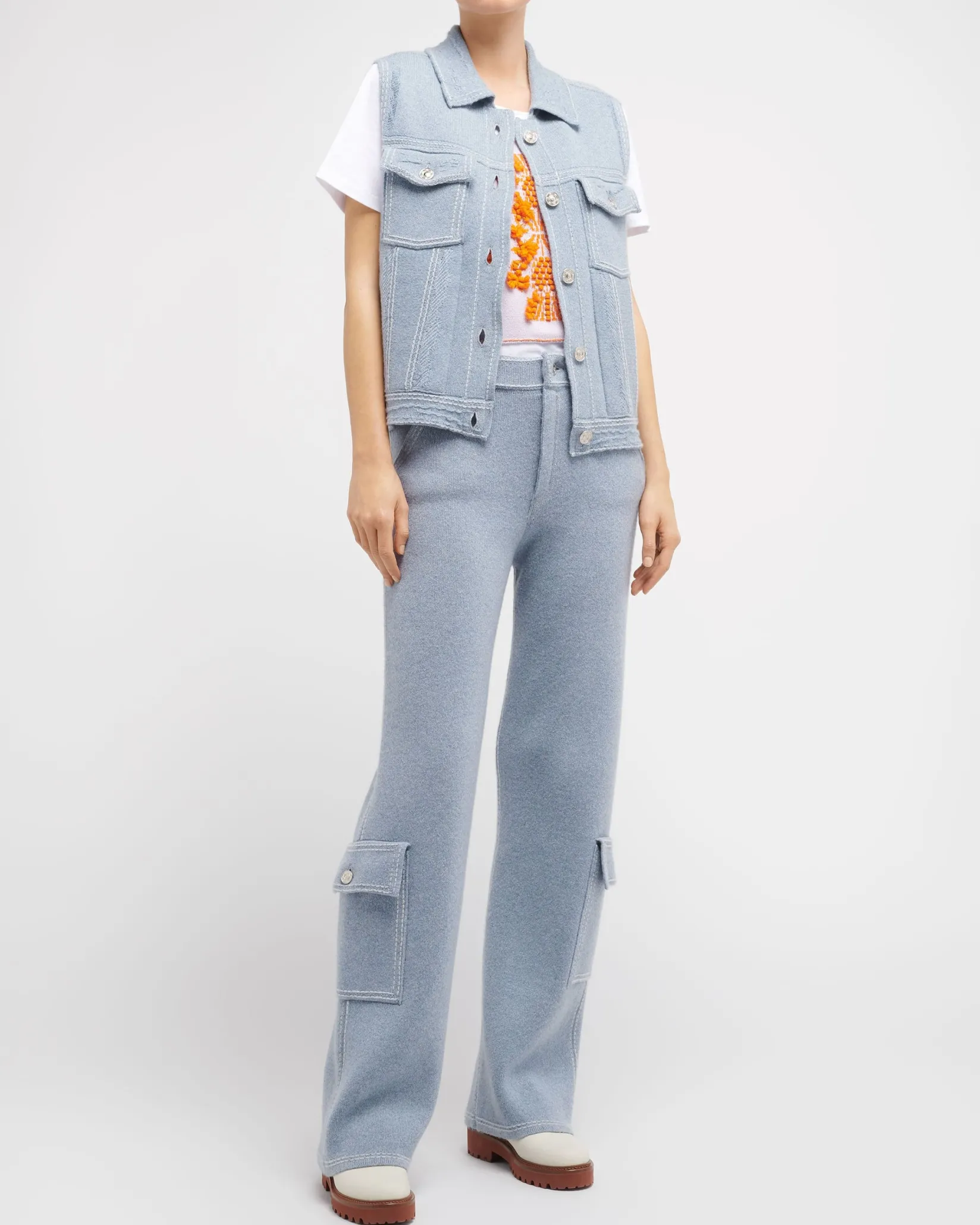 Women Barrie Oversized sleeveless denim jacket in cashmere and cotton