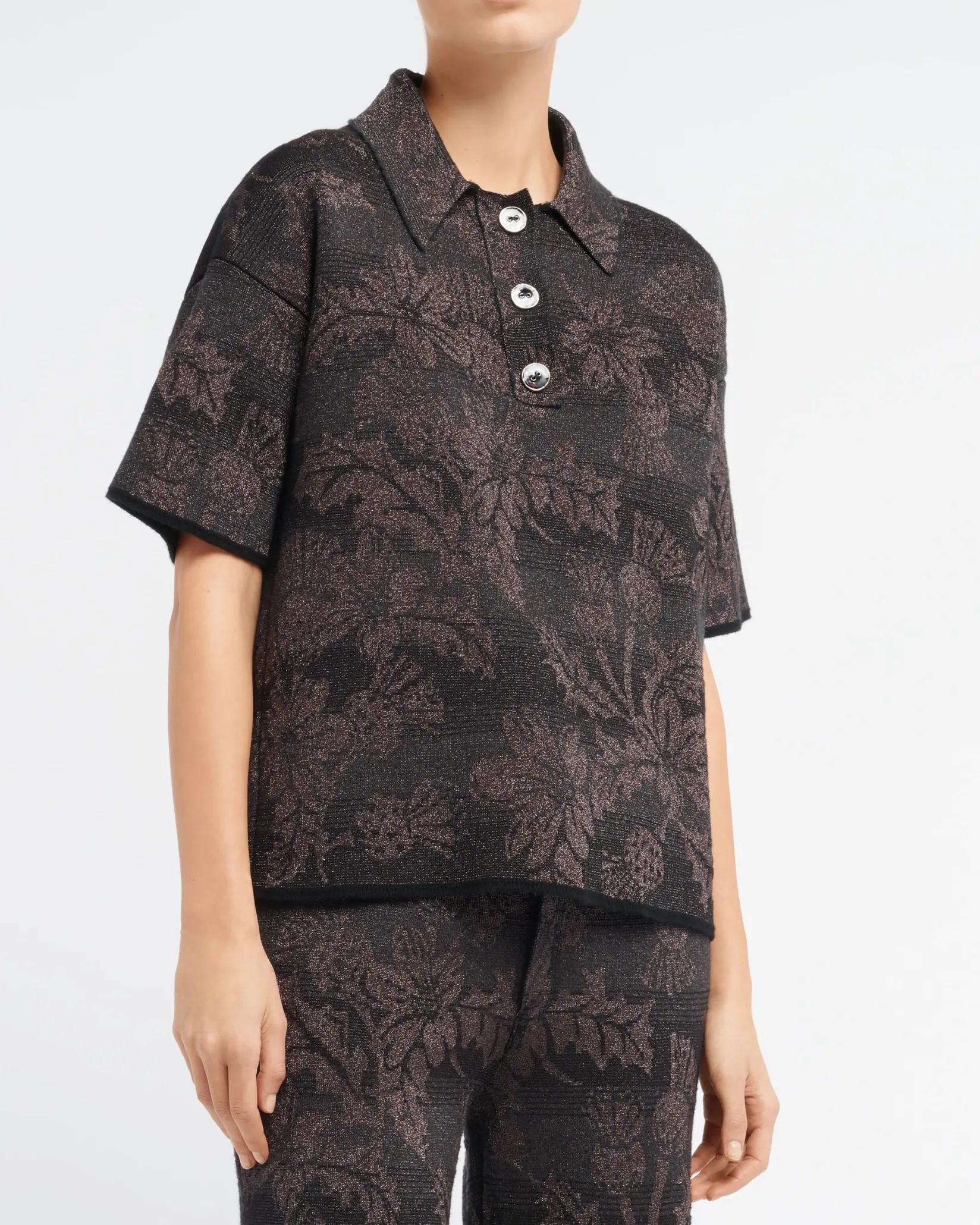Women Barrie Polo shirt in cashmere with thistle motif