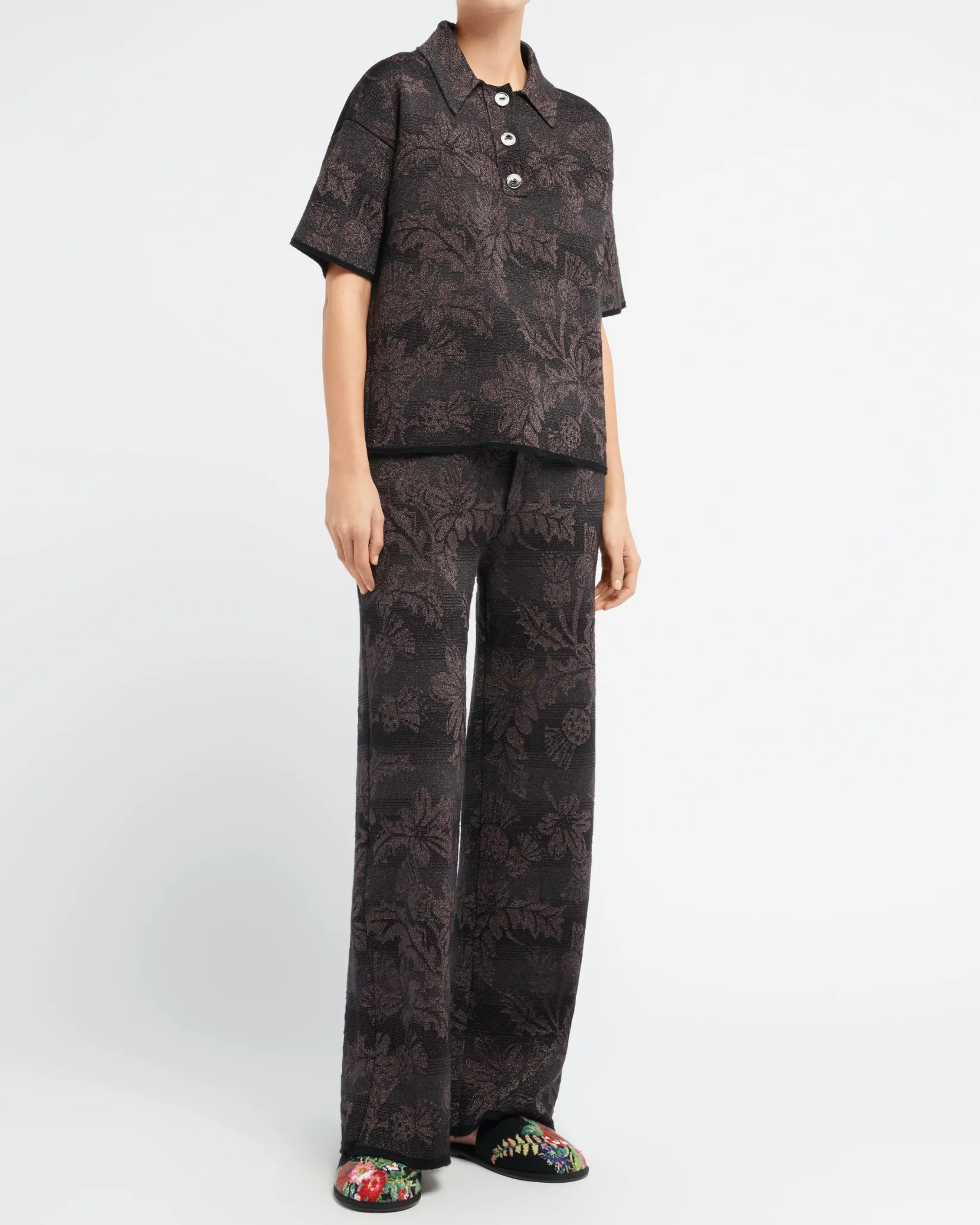 Women Barrie Polo shirt in cashmere with thistle motif