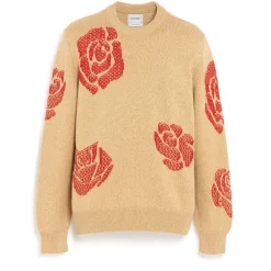 Barrie Round-neck cashmere jumper with roses motif