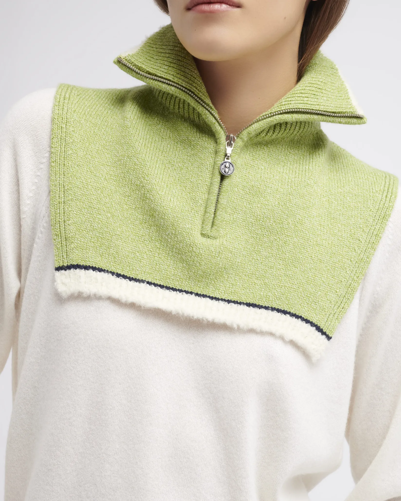 Women Barrie Shearling collar in cashmere and alpaca
