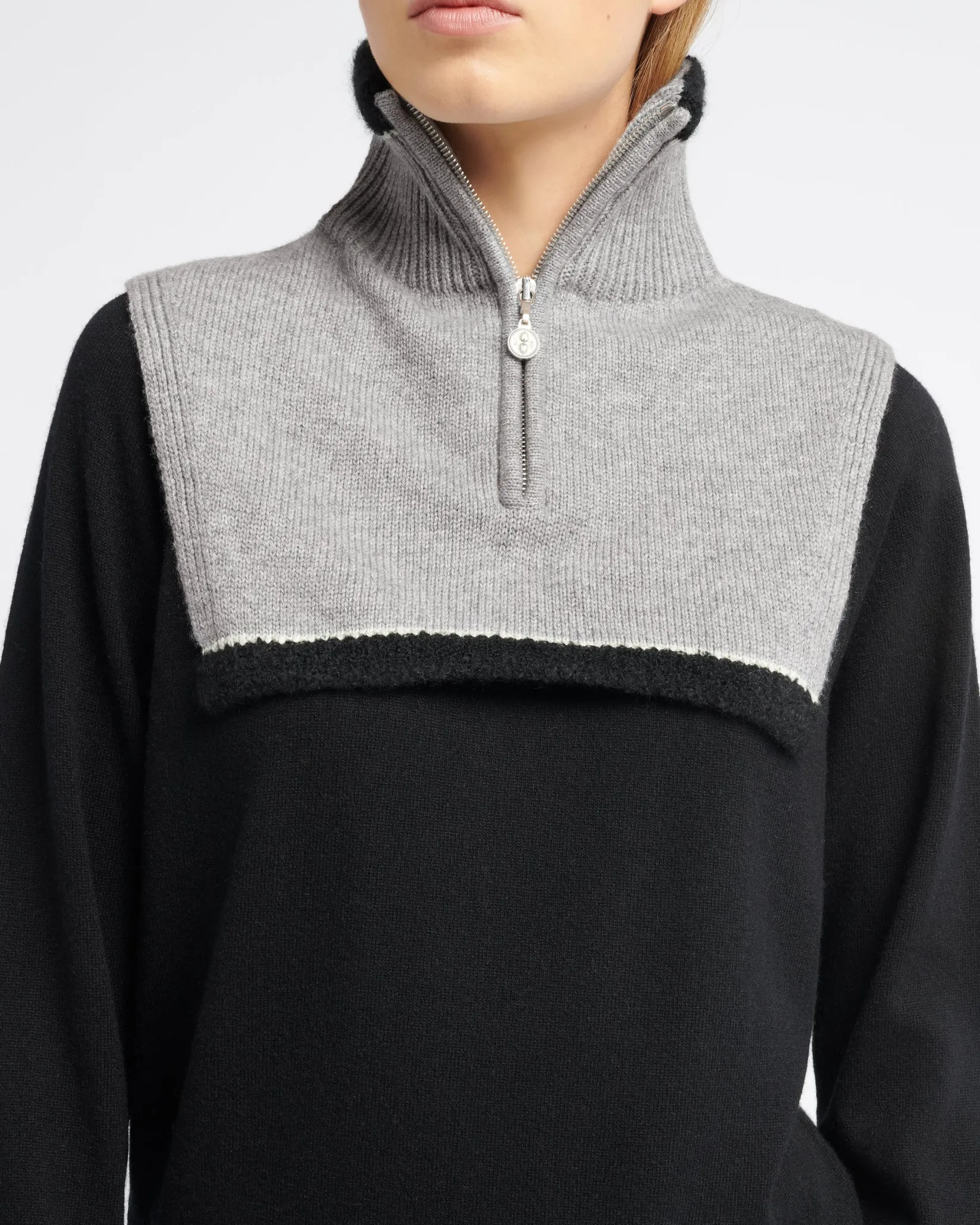 Women Barrie Shearling collar in cashmere and alpaca