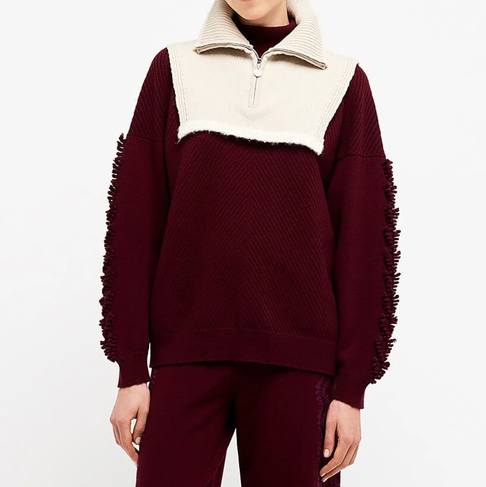 Women Barrie Shearling collar in cashmere and alpaca
